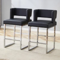 Lot de 2 tabourets de bar style nordique, structure métallique robuste avec pieds argentés, 48x53.3x91.4 cm, Noir+Argent(m-4)