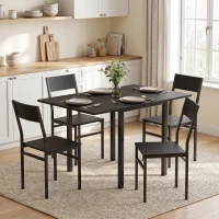 HOMCOM Set da Pranzo con Tavolo Allungabile e 4 Sedie Impilabili, Nero(m-10)