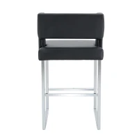 Lot de 2 tabourets de bar style nordique, structure métallique robuste avec pieds argentés, 48x53.3x91.4 cm, Noir+Argent(m-12)
