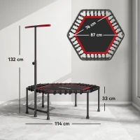 SPORTNOW Trampolim Fitness 114x114x132 cm com Guiador Ajustável em 3 Níveis Estrutura de Aço para Treino de Perna Corpo Vermelho(m-3)