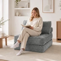 HOMCOM Sillón Convertible 1 Plaza 3 en 1 de 95x220 cm con 2 Cojines y Asiento Grueso Gris Claro(m-10)