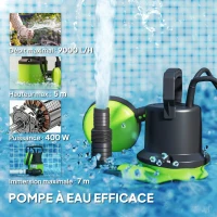 Outsunny Pompe d'évacuation eaux chargées/propres débit 9000L/H 400W profondeur max. 15m interrupteur à flotteur 16x14x27cm vert(m-4)