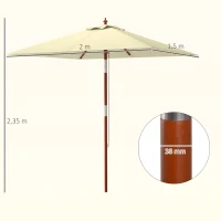 Outsunny Ombrellone Rettangolare Inclinabile 2x1.5 m con 6 Stecche e Apertura a Corda, in Bambù e Poliestere Beige(m-3)