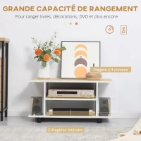 HOMCOM Meuble TV avec Roulettes 80 cm, Meuble Télé pour Téléviseur jusqu'à 42 Pouces avec Étagères Ouvertes, Style Moderne, Banc TV pour Salon, Chambre, Blanc(m-4)