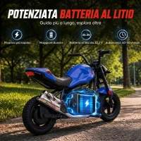 AIYAPLAY Moto da Cross Elettrica per Bambini 24V Motore 180W, 6-12 Anni, Pneumatici 30cm in Gomma, Blu(m-5)