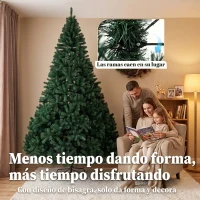 HOMCOM Árbol de Navidad de Abeto 270 cm con Ramas Articuladas 2418 Puntas de PVC Ignífugo Montaje Rápido Soporte de Acero Verde(m-6)