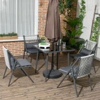 Outsunny Set da Giardino con 4 Sedie con Cuscini e Tavolo da Pranzo Quadrato in Vetro, Grigio Scuro(m-10)