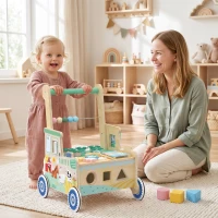 AIYAPLAY Girello per Bambini in Legno, Carrello Primi Passi con Vano Portaoggetti, per Bambini 1-3 Anni, Verde(m-10)
