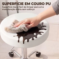HOMCOM Banco com Rodas Giratório em Pele Sintética com Encosto e Altura Regulável para Spa, Escritório e Tatuagens, Branco(m-7)