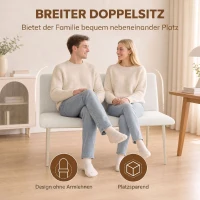 HOMCOM Eetkamerbank zonder armleuningen, linnenlook stof, keukenbank met rugleuning en metalen poten, beige(m-4)