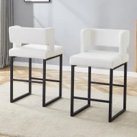 Lot de 2 tabourets de bar style nordique, structure métallique robuste avec pieds argentés, 48x53.3x91.4 cm, Blanc+Noir(m-1)