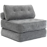 HOMCOM Klappsessel 1‑Sitzer 95 x 220 cm mit 2 Kissen, dickes Sitzpolster, 3‑in‑1 Schlafsessel, Hellgrau(m-7)