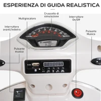 HOMCOM Moto Elettrica per Bambini Design Vespa, Batteria 6V con Suoni e Luci, Età 3-6 Anni, Bianco(m-3)