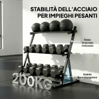 SPORTNOW Porta Pesi a 3 Livelli in Acciaio, Capacità 200 Kg, 88x66x88 cm, Nero(m-6)