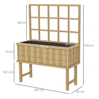 45 x 105cm Wooden Garden Planter, with Trellis - Natural(m-3)