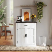 HOMCOM Farmhouse Sideboard with 3 cm Thick Top 2 Barn Doors - White(m-9)