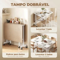 HOMCOM Mesa Dobrável de Cozinha para 4-6 Pessoas Mesa de Sala de Jantar Dobrável com Rodas e Laterais Dobráveis 120x80x73 cm Branco(m-6)