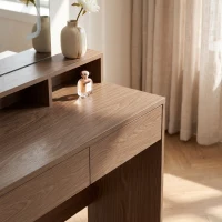 HOMCOM Vanity Table, Dressing Table with Mirror, LED Lights, 2 Drawers, 3 Compartments, 3 Colour Lighting, Walnut(m-11)
