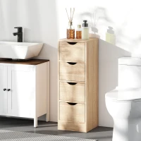 HOMCOM Mobile Bagno Salvaspazio con 4 Cassetti e Maniglie Intagliate Stile Nordico, 29x29x83 cm, Legno Naturale(m-9)