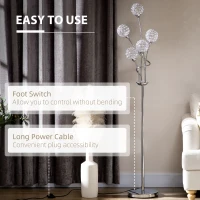 HOMCOM Floor Lamps for Living Room Bedroom with 5 Light, Modern Upright Standing Lamp, 34x25x156cm, Silver(m-5)
