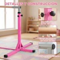 HOMCOM Barra de Gimnasia para Niños de +3 Años Barra de Entrenamiento Altura Ajustable 92-150 cm Carga 75 kg 194x121x150cm Rosa(m-6)