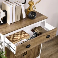 HOMCOM Buffet Salon, Meuble de Rangement avec 2 Portes, Tiroir, Étagère Réglable, 78,5 x 39 x 89,4 cm, Blanc et Chêne(m-10)