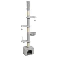 PawHut Floor to Ceiling Cat Tree, 230-250cm Multi-Level Cat Tower with Adjustable Height, Scratching Posts, Condo, Platforms(m-15)