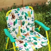 AIYAPLAY Conjunto Infantil de Mesa e Cadeiras de Jardim de 4 Peças Cadeiras Dobráveis Chapéu de Sol Desmontável Design de Selva Verde(m-9)