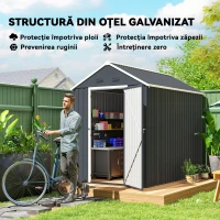 Outsunny Căsuță de Grădină pentru Unelte, din Oțel Galvanizat și PP, cu Fereastră, 259x172x222 cm, Gri și Alb(m-4)