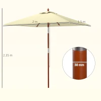 Outsunny Umbrelă dreptunghiulară înclinabilă 2x1.5 m cu 6 spițe și deschidere cu sfoară, din bambus și poliester, bej(m-3)
