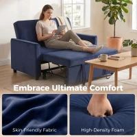 HOMCOM 2 Seater Sofa Bed, 3-in-1 Convertible Pull Out Sleeper Sofa with Click-Clack Adjustable Backrest, Dark Blue(m-6)