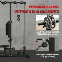 SPORTNOW Stazione Fitness Multifunzione con Lat Machine, Sedile Regolabile e Supporto per Dischi, Nero(m-5)