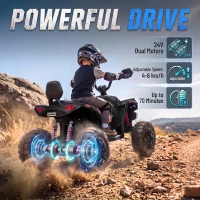 AIYAPLAY 24V 2 Seater Electric Quad Bike for Kids, Ride On Car ATV Toy w/ Forward Backward, for Boys Girls 3-8 Years, Black(m-4)