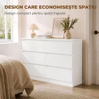 HOMCOM Comodă cu Sertare 6 Sertare Modernă cu Mânere Integrate Ascunse, Economisire Spațiu, PAL, 100x35x69 cm, Alb(m-4)