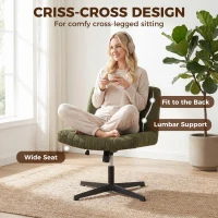 HOMCOM Teddy Fleece Criss Cross Legged Desk Chair, Armless Office Chair No Wheels, Green(m-6)