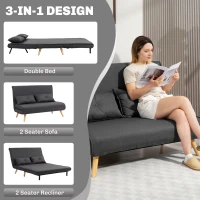 HOMCOM Two-Seater Linen-Look Sofa Bed - Charcoal Grey(m-4)
