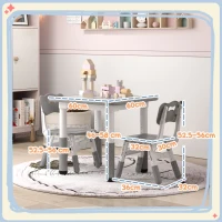 AIYAPLAY Height Adjustable Toddler Table and Chair Set, 3 Pcs Children Activity Table w/ 2 Chairs, for Playroom, Bedroom - Grey(m-3)