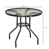 Outsunny Table à manger de jardin, avec trou de parasol, table extérieure ronde avec plateau en verre trempé, Ø 80 x 72 cm, noir(m-3)