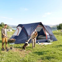 Outsunny 5 Man Camping Tent, Large Tunnel Tent, Water Resistant Hiking Shelter with Groundsheet and Carry Bag, Navy Blue(m-2)