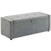 HOMCOM, Bancă cu Spațiu de Depozitare, Pentru Dormitor, Material textil cu efect de in, 122 x 48 x 44 cm, Gri Deschis(m-1)