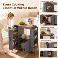HOMCOM Kitchen Trolley on Wheels, Rolling Kitchen Island Cart with Power Outlet, Cabinet, Pull-Out Drawer, Grey(m-5)