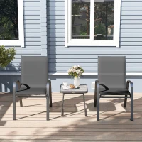 Outsunny 3 Pieces Outdoor Bistro Set - Patio Stackable Armchairs with Breathable Mesh Fabric and SPC Board Coffee Table, Black(m-9)