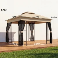 Outsunny 3 x 3 m Outdoor Garden Gazebo with Post Shelves, UPF50+ Double Roof Patio Permanent Pavilion, Brown(m-4)