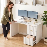 HOMCOM Computer Desk with 3 Drawers Reversible Home Office Desk 120 cm, White(m-8)