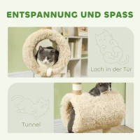 PawHut Krabpaal in Schapendesign, met Krabpalen, Tunnel en Speelgoed, 98 cm, Lichtbruin(m-5)