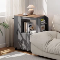 HOMCOM Kitchen Trolley on Wheels, Rolling Kitchen Island Cart with Power Outlet, Cabinet, Pull-Out Drawer, Grey(m-9)