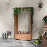 Outsunny Strat de Grădină Înălțat cu Grilaj și Acoperiș, Jardinieră din Lemn pentru Plante Cățărătoare, 112x41x180 cm, Maro(m-10)