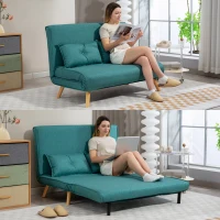 HOMCOM Two-Seater Linen-Look Sofa Bed - Green(m-8)