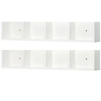 HOMCOM Wall Mount 84 CD / 56 DVD/Blu-ray/ Media Storage Rack 4 Cubes, Wooden Shelf Organiser Unit Bookcase Display, Set of 2, White(m-1)