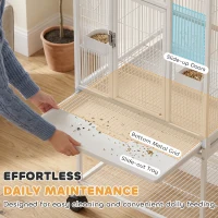 PawHut Bird Cage Detachable with Rolling Stand Parrot Cage with Storage Shelf White(m-7)